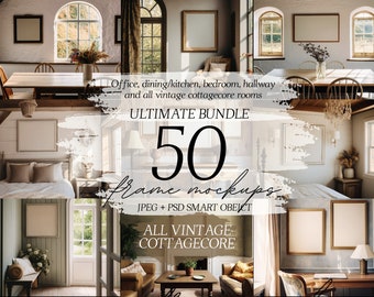 Ultimate Bundle Vintage Mockups |  Vintage Farmhouse Poster Mockup |  Cottagecore  Mockup |  Cottage Farmhouse Aesthetic | PSD Smart Object