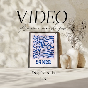 VIDEO Interior Frame Mockup Bundle | 4 in 1 | ISO and 4:5 Ratio Frame Poster Art Mockup | Animated Mockup | PSD mp4 | Animated Shadows