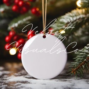 Premium Christmas Ornament Mockup | White Round Ceramic Christmas Ornament |Tree Ornament Mockup | JPG Digital Canva