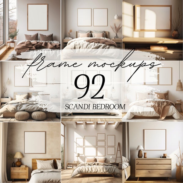 Premium Frame Mockup Bundle Scandi Bedroom 92 High-Quality Frame Mockups | Wall Frame Mockup | Poster Mockup | Interior Mockup