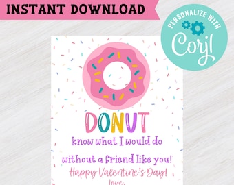 Donut Valentine | Digital Download | Printable | Valentines Day Cards | Treat Card