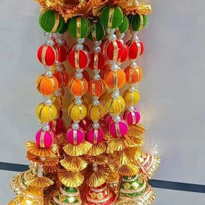 Handcrafted Gota Diwali Hangings: Indian Festive Decor, Set of 10