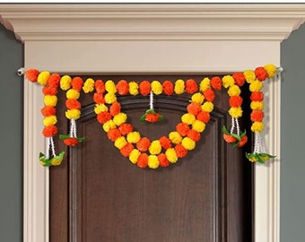 Enchanting , Sacred  Marigold , Ashok leaves toran for door / 42 inches X 15 inches