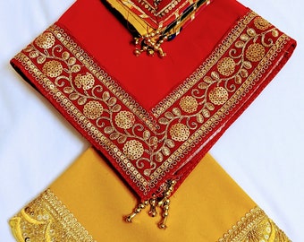 Embroidered Velvet Pooja Aasan Covers: Indian Thali Decoration, Set of 2