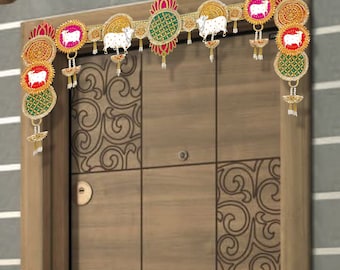 MDF Cow Lotus Toran : Diwali suspendu à une porte avec Gotta Patti