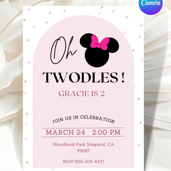 Oh Twodles | Mouse Birthday | Girl Birthday Invite | Printable 2nd Birthday Invitation | Girl Birthday | 2nd Girl Birthday Invite | Minnie