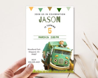 Trash Truck Birthday Invitation | Trash Truck Digital Invite | Kids Digital Invite | Trash Truck Netflix Birthday | Garbage Truck Birthday