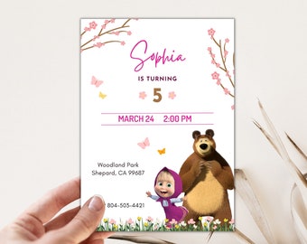 Masha and the Bear Invitation - Girls Invitation - Birthday Invitation Template - Masha and the Bear Birthday - Masha and the Bear Digital