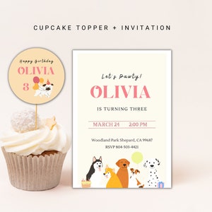 Dog Birthday Invitation Template, Puppy Party, Modern Dog Birthday Invite, Girl Birthday Invitation, Editable Invitation, INSTANT DOWNLOAD