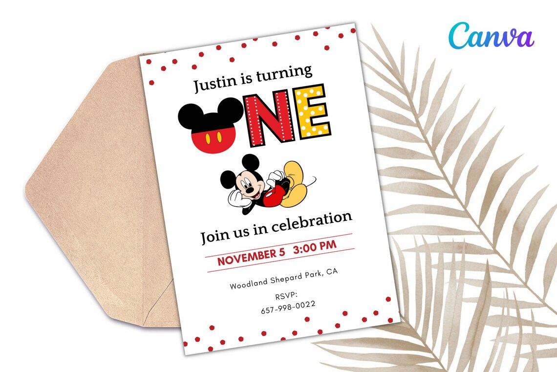 Mickey Mouse First Birthday Invitation Template (digital) - Etsy