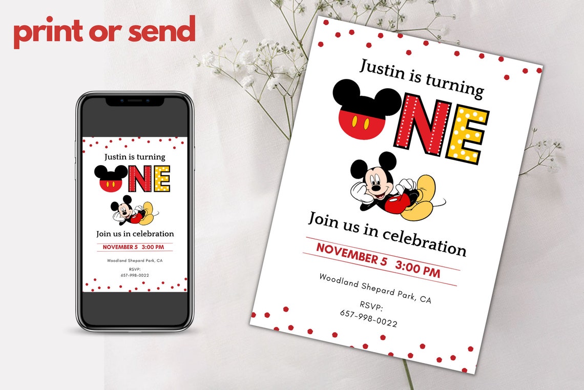 Mickey Mouse First Birthday Invitation Template (digital) - Etsy