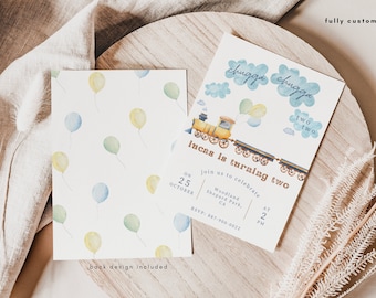 Train Second Birthday Invitation, Chugga Chugga Two Two, Printable Evite (Digital Download)