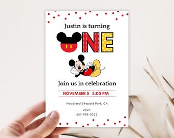 Mickey Mouse First Birthday Invitation Template (Digital)