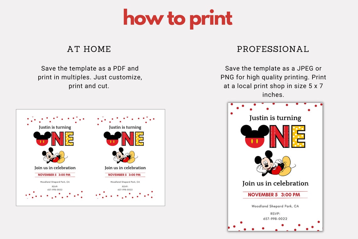Mickey Mouse First Birthday Invitation Template (digital) - Etsy
