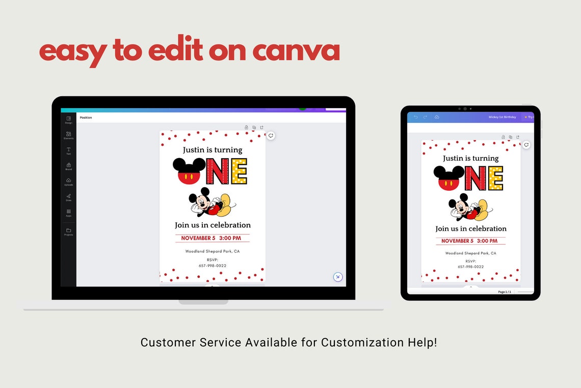 Mickey Mouse First Birthday Invitation Template (digital) - Etsy