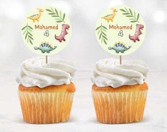 Editable Dinosaur Cupcake Topper, Dino Birthday Party (Digital Download)