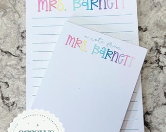 Personalized Rainbow Name Notepad, A Note From Stationery set, Office Stationery, Teacher Gift, Teacher Appreciation Week gift, School Gift