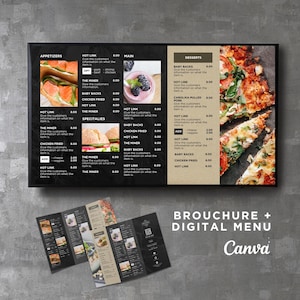 Paquete de plantillas para menú digital de TV DIY para llevar en la pantalla para restaurantes, pizzerías, hamburguesas, desayunos, autoservicio, camiones de comida, cocinas, Canva editable