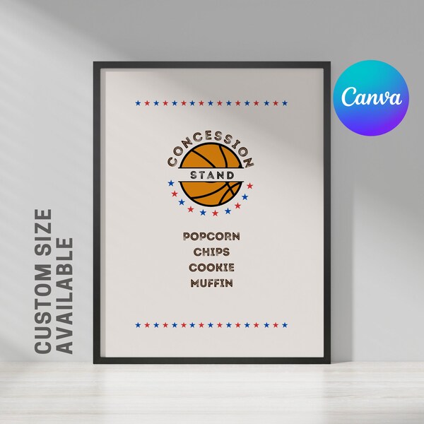 Concession Stand Menu Sign Template for Fast Food Pizza Burger Sandwich Ice Cream Juice Cafe Breakfast Drive Thru Food Truck Basketball