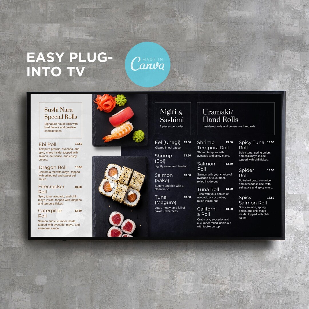DIY Animated TV Editable Digital Menu Board Screen Canva Template for ...