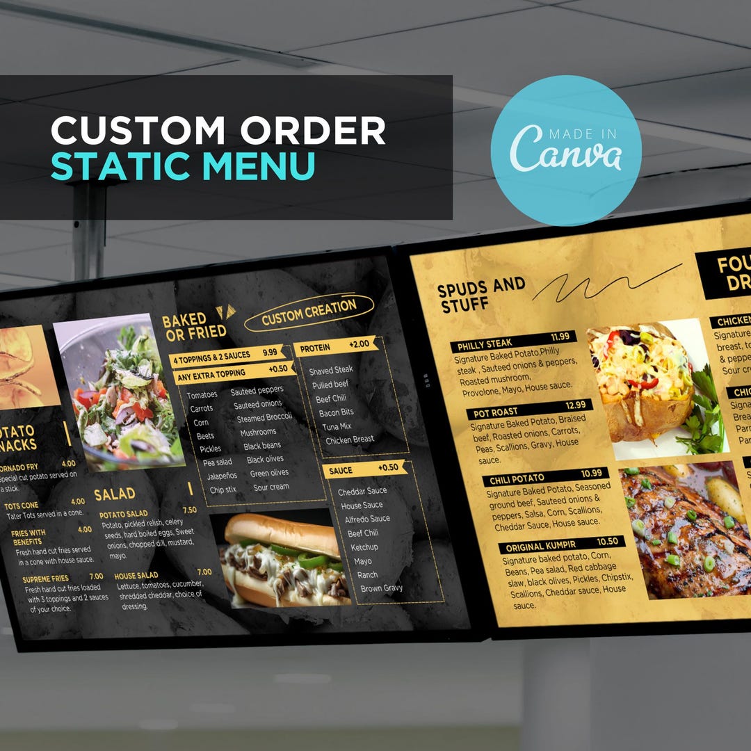 4 - Custom Order Static Digital TV, LED Backlit, Editable Canva Menu ...