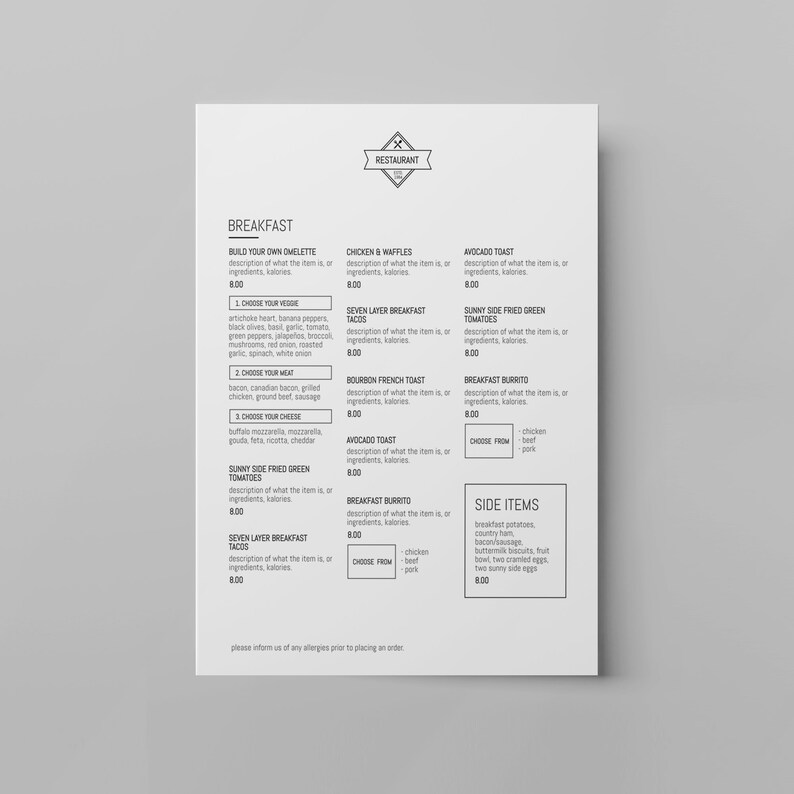 DIY Printable Menu Price List Food Truck Menu Template for Etsy Canada