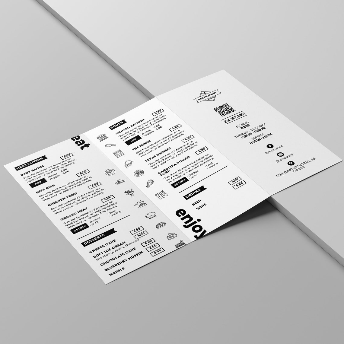 DIY Trifold Takeout Menu Take Out Menu Template Restaurant Menu