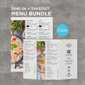 Pacote DIY Menu para jantar Modelo para viagem para restaurante Pizza Hambúrguer Café Café da manhã Drive Thru Food Truck Cozinha Canva Editável