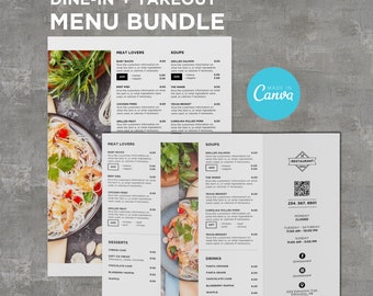 Bundle DIY Dine-in-Menü Takeout-Vorlage für Restaurant Pizza Burger Cafe Frühstück Drive Thru Food Truck Kitchen Canva Editierbar
