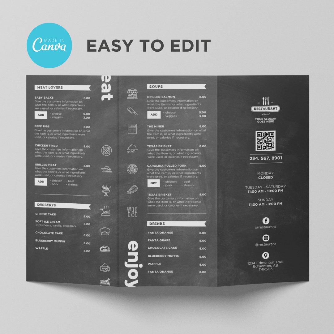 Trifold Takeout to Go Brochure Menu Template for Restaurant Pizza ...