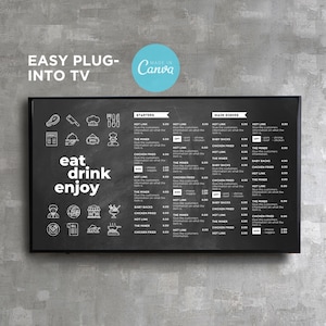 DIY Static TV Bearbeitbares Digitales Menü Board Bildschirm Canva Vorlage für Restaurant Pizza Burger Cafe Frühstück Drive Thru Food Truck Kitchen