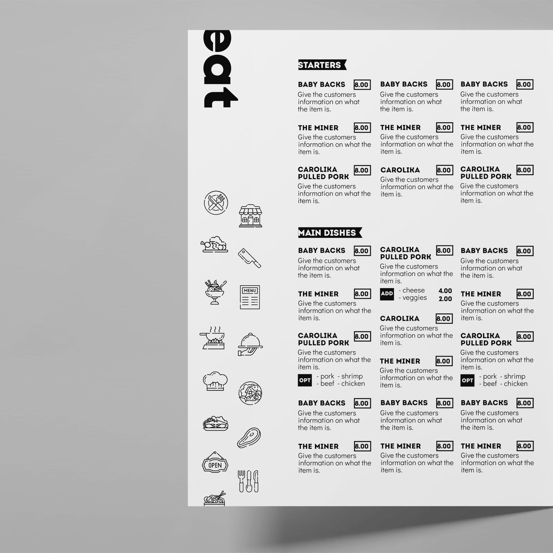 DIY Food Menu Template Restaurant Menu Template Food Menu Etsy Canada