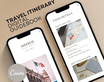 Digital Travel Itinerary Template QR code Interactive Website Trip Schedule Guide Book for Travel Agency and Client Canva Editable Modern