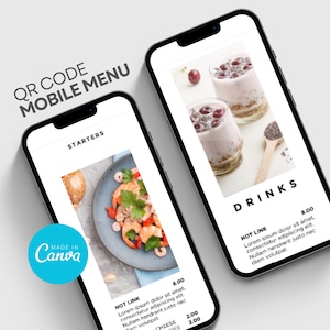 Menú de código QR móvil Sitio web para restaurante Pizza Hamburguesa Café Desayuno Comida digital para llevar Autoservicio Camión de comida Cocina Escaneable por teléfono