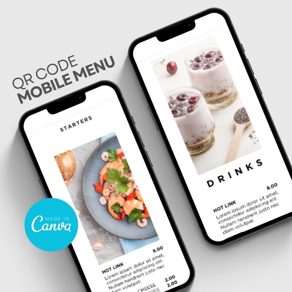 Mobile QR Code Menu Website for Restaurant Pizza Burger Cafe Breakfast Digital Takeout To Go Drive Thru Food Truck Kitchen Phone Scannable