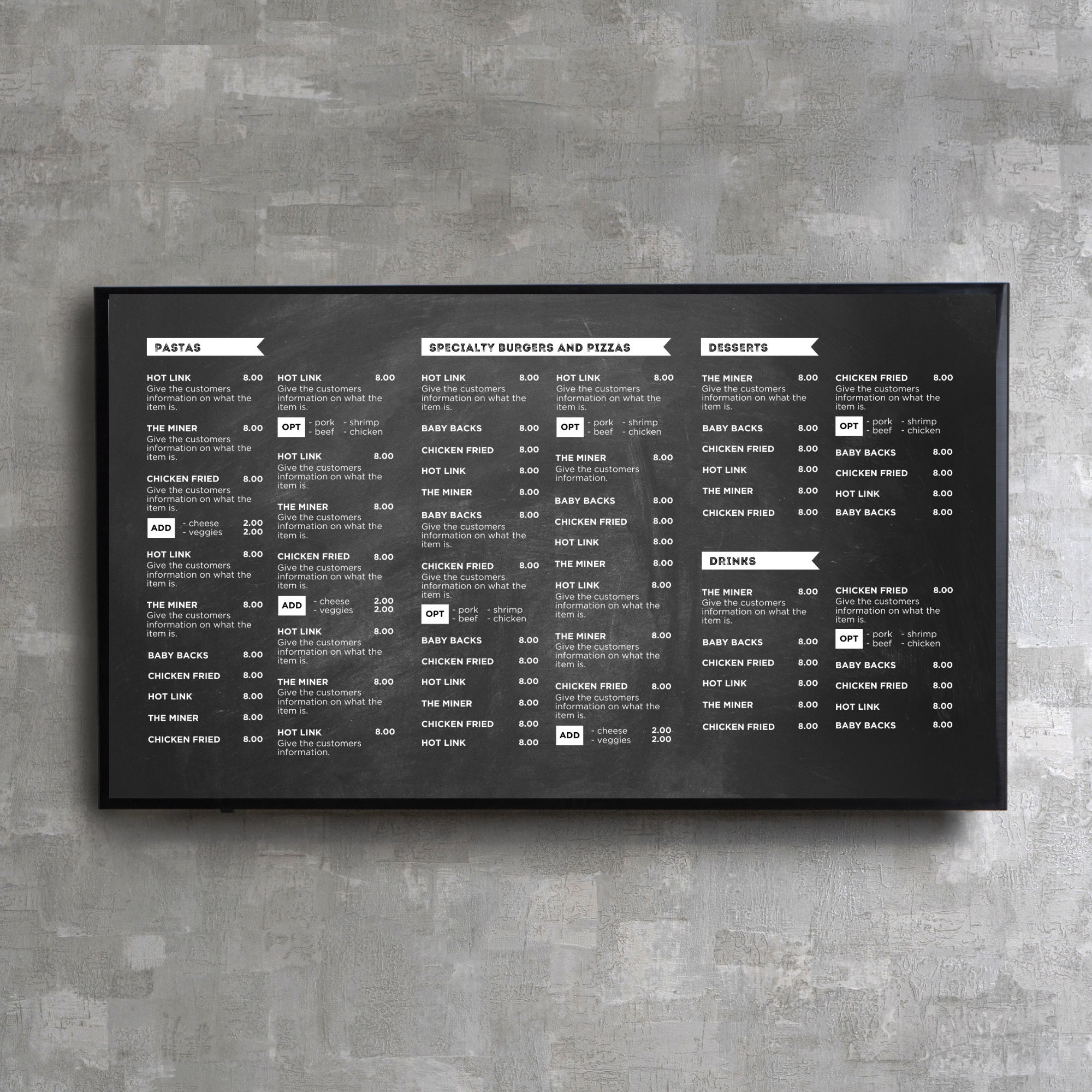 DIY Static TV Editable Digital Menu Board Screen Canva Template for ...