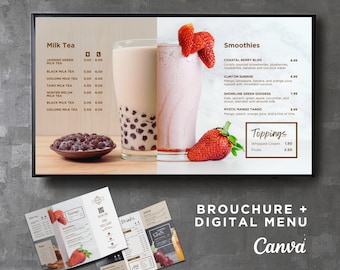 Bundle DIY Static TV Bearbeitbares Digitales Menü Brett Bildschirm Takeout Brochure Canva für Restaurant Sandwich Cafe Drive Thru Food Truck Smoothie