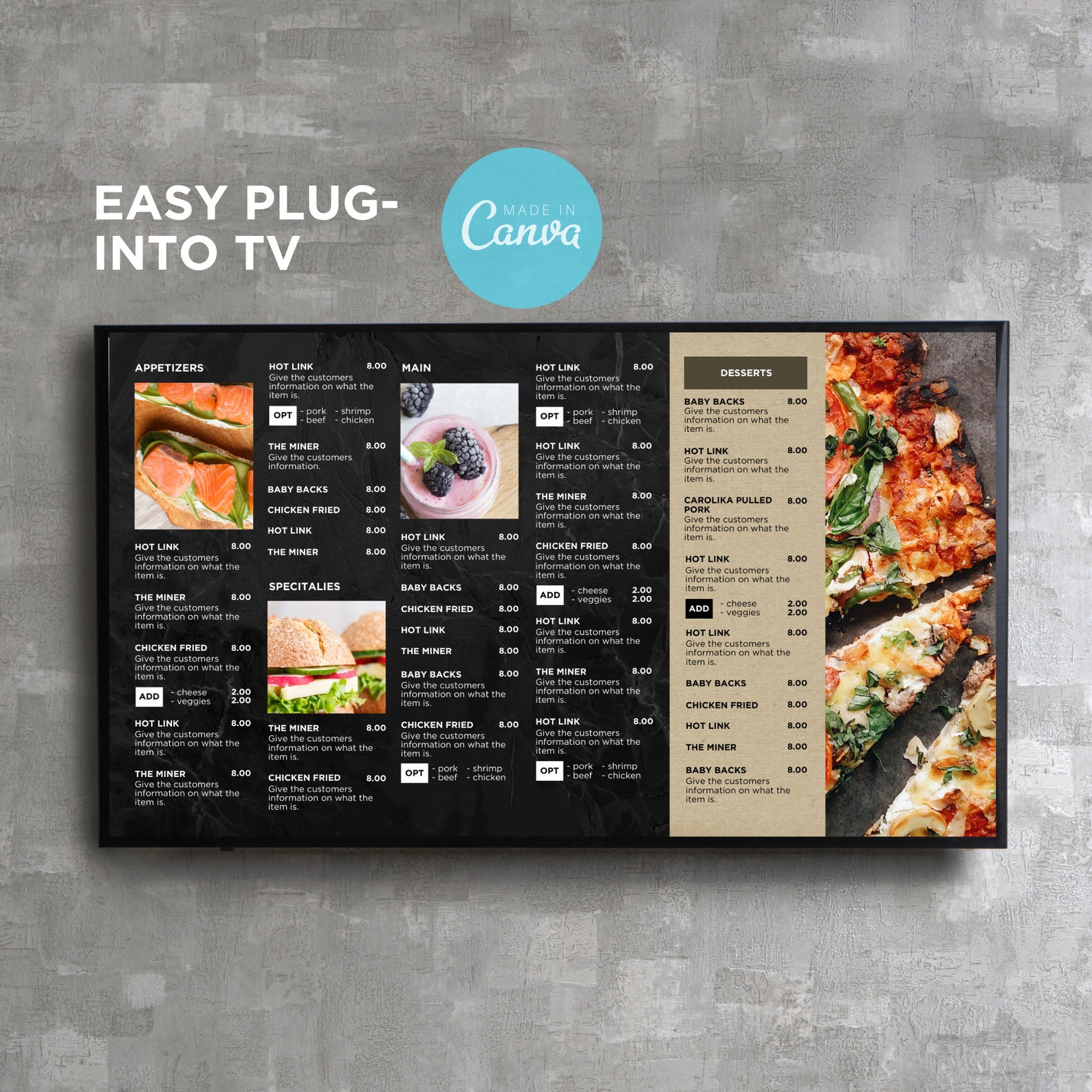 DIY Static TV Editable Digital Menu Board Screen Canva Template for ...