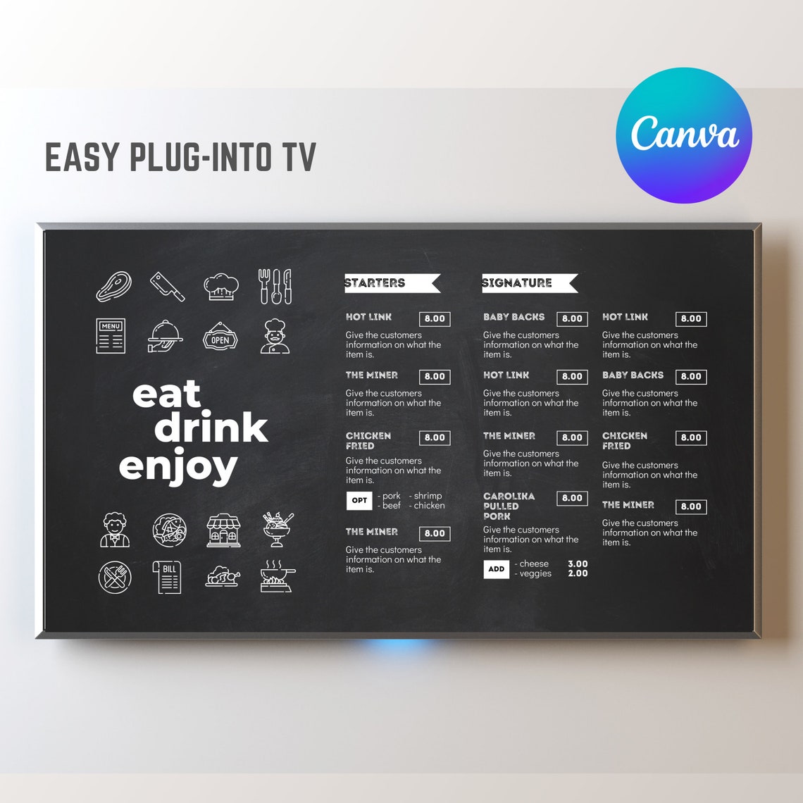 DIY TV Menu Board Template Digital Menu Board Template Menu Screen DIY TV Menu Board Template Digital Menu Board Template Menu Screen