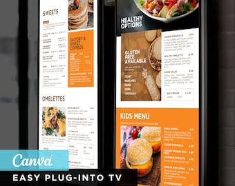 Static TV Menu Board Template: Restaurant, Cafe, Food Truck (Canva Editable, Digital Download)