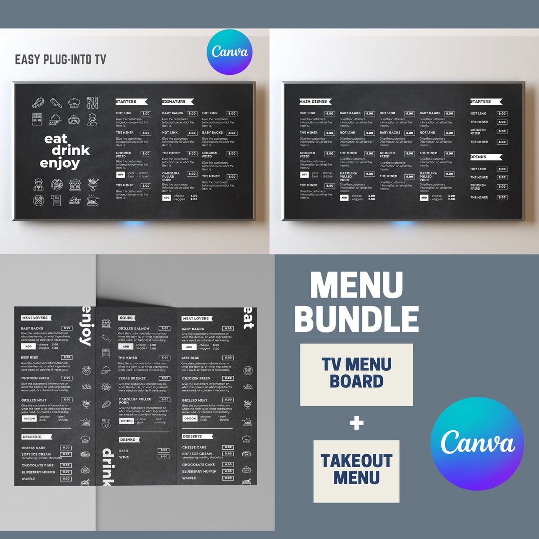 DIY TV Menu Board Template Digital Menu Board Template Menu Etsy
