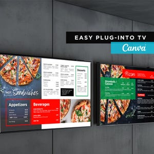 DIY Static TV Bearbeitbares Digitales Menü Board Bildschirm Canva Vorlage für Restaurant Sandwich Cafe Frühstück Drive Thru Food Truck Pizza Pasta