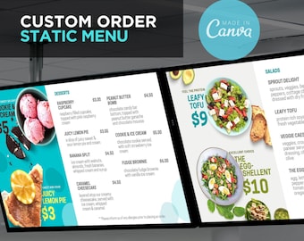 3 - Custom Order Static Digital TV, LED Backlit, Editable Canva Menu Board Screen for Restaurant Pizza Burger Cafe Drive Thru Food Truck
