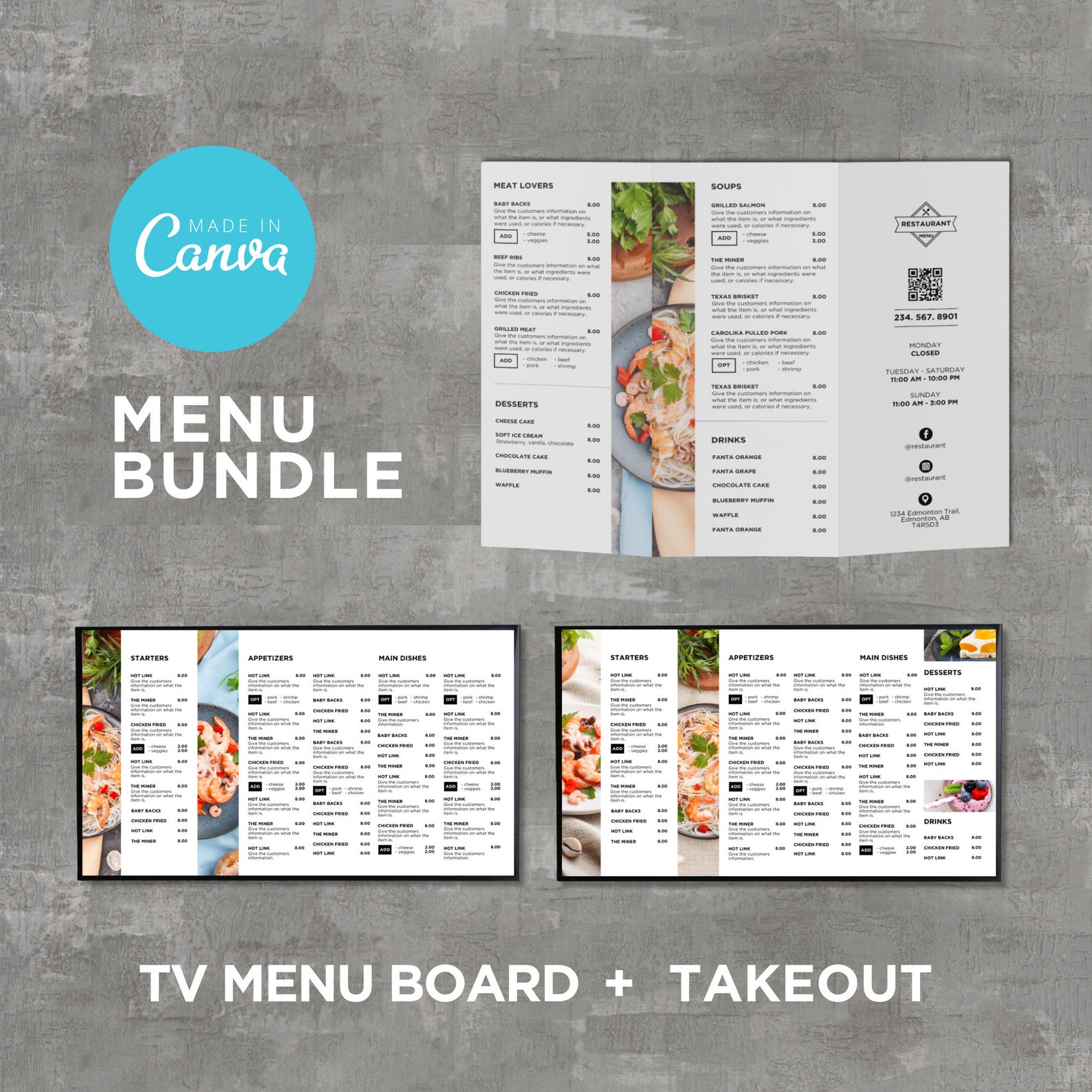 Bundle DIY TV Digital Menu Board Screen Takeout Template for Restaurant ...