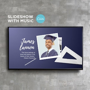 Graduation Slideshow Presentation Template with Music Photo Collage Slide Show Digital Video Movie Album Book Canva Text Image Song Editable