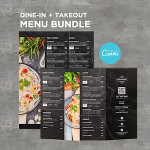 Pacote DIY Menu para jantar Modelo para viagem para restaurante Pizza Hambúrguer Café Café da manhã Drive Thru Food Truck Cozinha Canva Editável