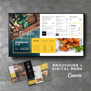 Pacote DIY TV estática mexicana editável digital menu board tela takeout brochura canva para restaurante pizza café da manhã drive thru food truck