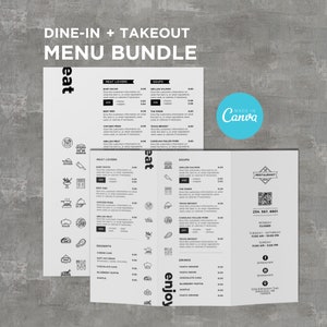 Pacote DIY Menu para jantar Modelo para viagem para restaurante Pizza Hambúrguer Café Café da manhã Drive Thru Food Truck Cozinha Canva Editável