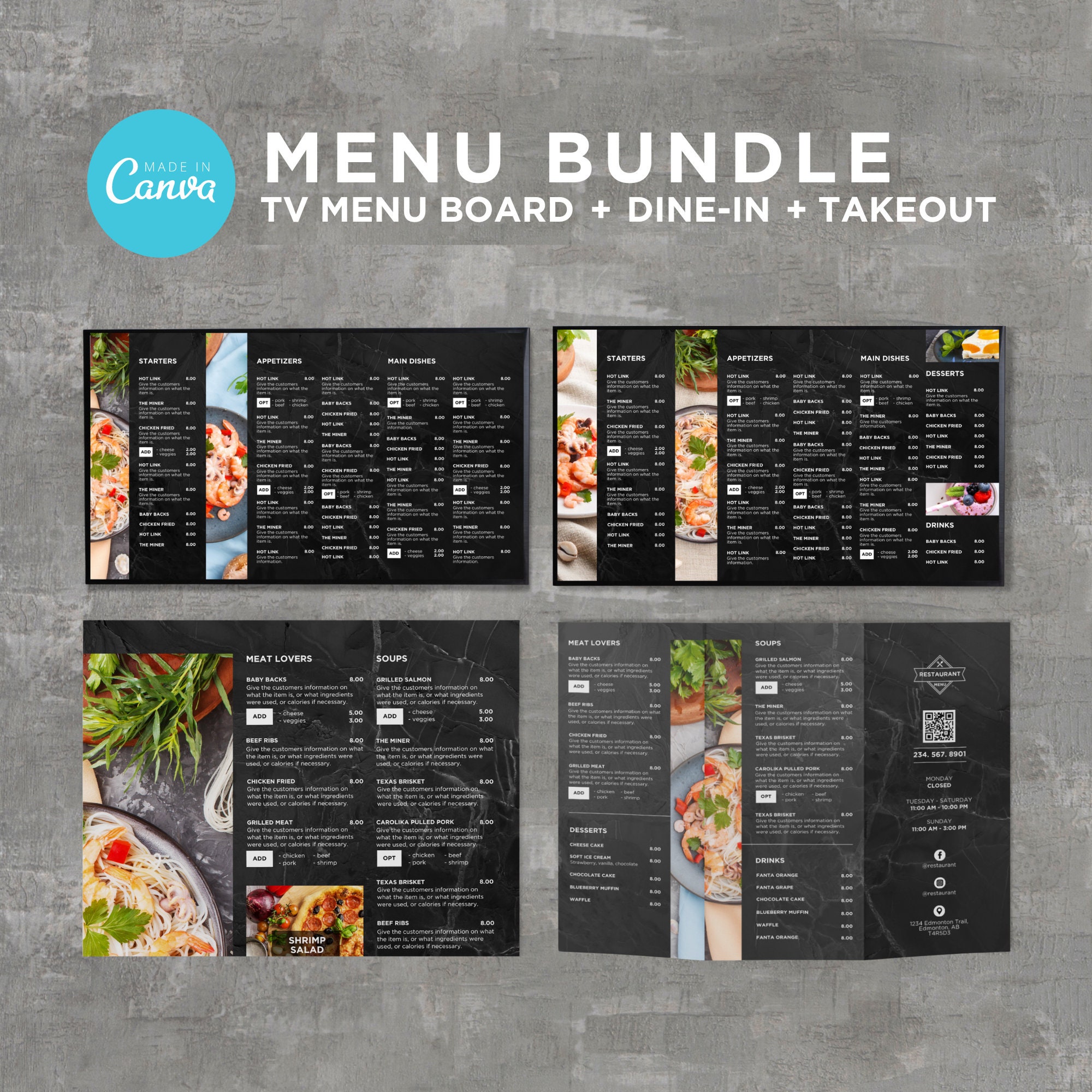 Bundle DIY TV Digital Menu Board Screen Takeout Template for Restaurant ...