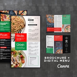 Pacote DIY Pizza Estática TV Editável Digital Menu Board Tela Takeout Brochura Canva para Restaurante Pizza Café da manhã Drive Thru Food Truck